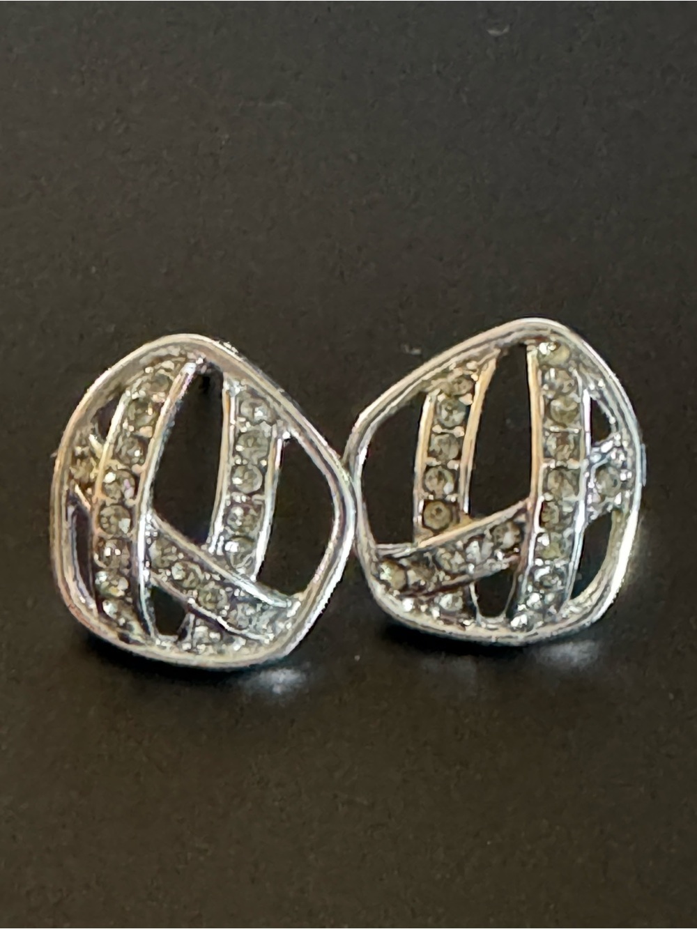 Silver Pavé Cubic Zirconia Geometric Stud Earrings